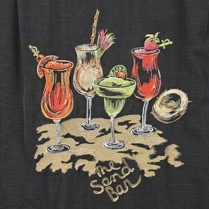 Caribbean Shirt Mens Medium Black Silk The Sand Bar Camp Embroidered Cocktail